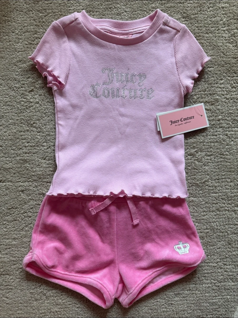 Juicy Couture Pink Ribbed Short  Set with Rhinestone Logo